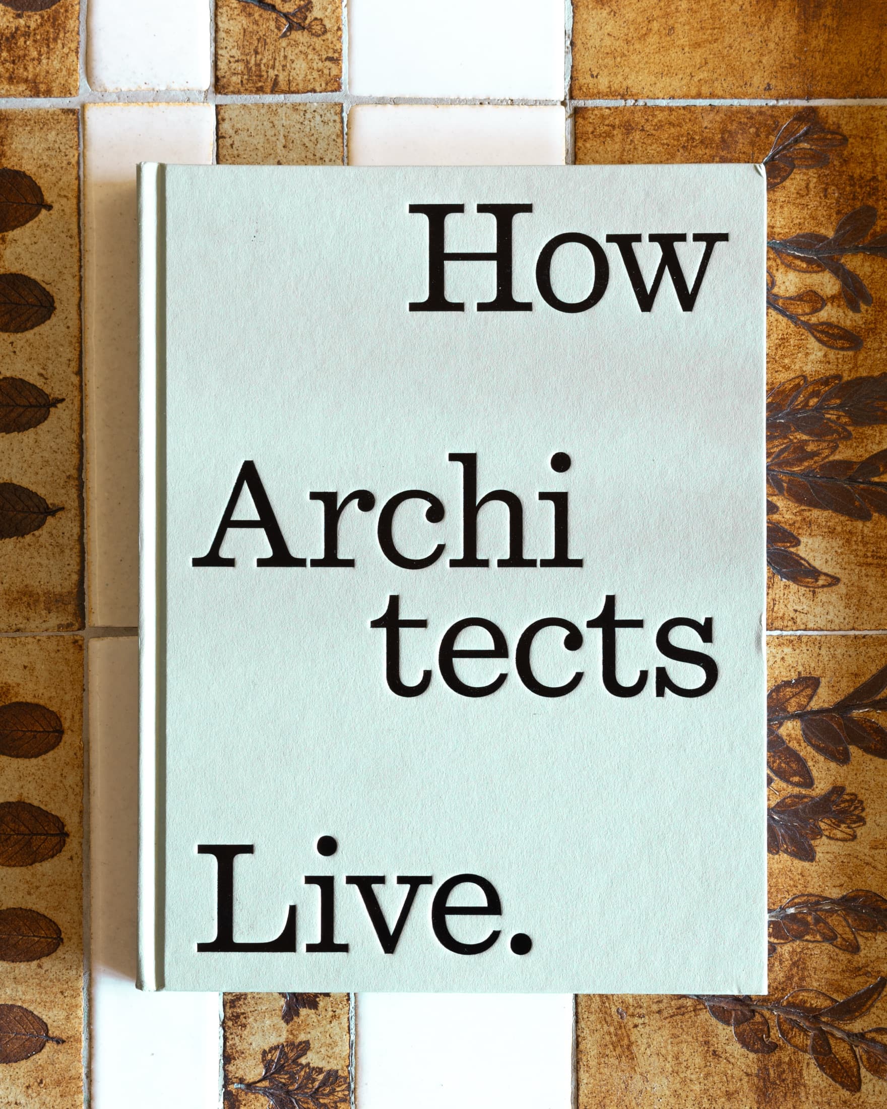 The book held at an angle, its spine reading How Architects Live., Marc Blazer.